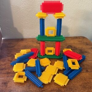 VTG 70s Playskool Bristle Blocks 36 Piece Set Colorful Building Toy Construction